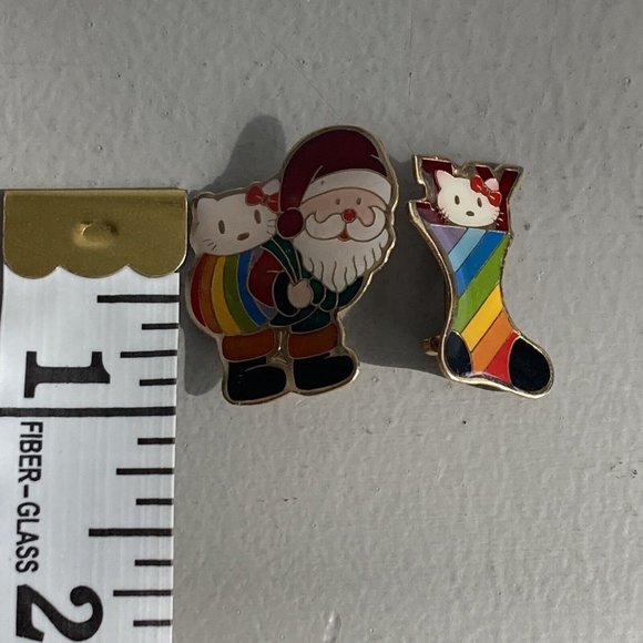 Rainbow Brooch Santa & Kitty Sack Christmas Stocking Holiday Lapel Pin Lot Of 2 - Picture 5 of 5